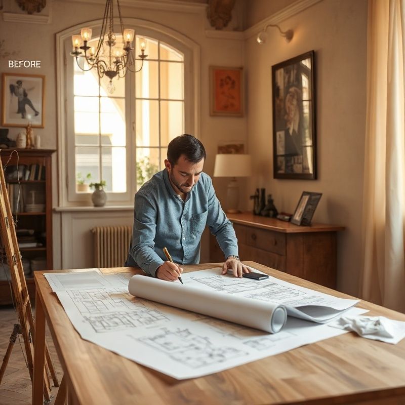 Designer étudiant les plans d'un appartement nantais